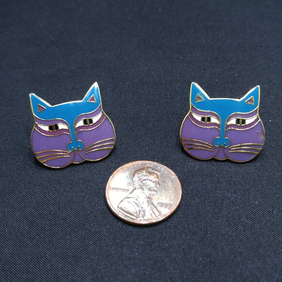 Laurel Burch "Siamese Cats" Post Earrings, 1980s Vintage Jewelry - Picture 5 of 10